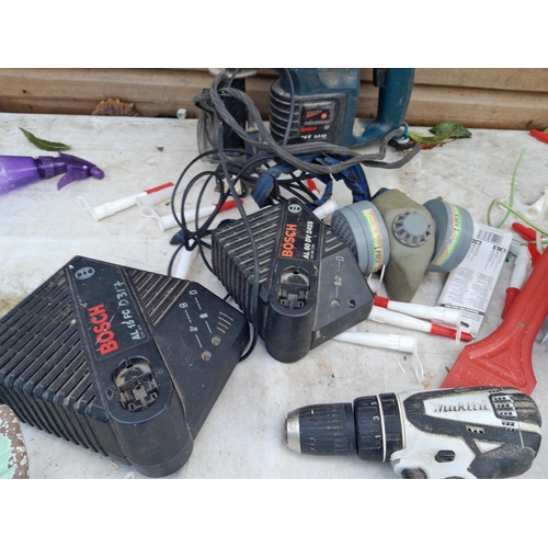 421 - Bosch drill and various chargers etc.