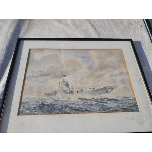 453 - 20th century initialled watercolour HMS Ocean