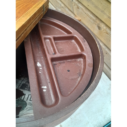 468 - 1960s circular teak sewing table in need of restoration