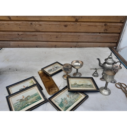 475 - Silver plated ware and hunting prints