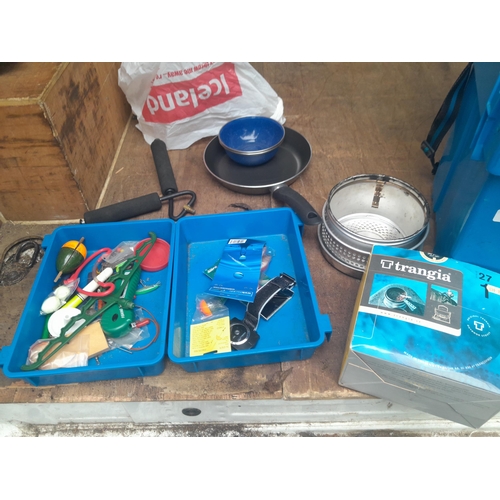 50 - Fishing seat / box and contents of various fishing tackle, line, lures etc.