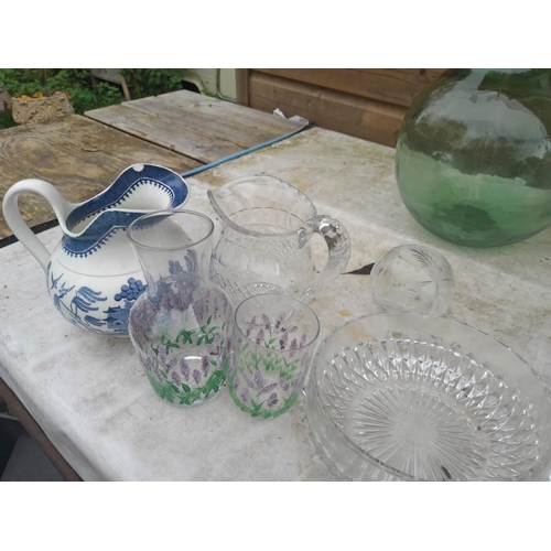 88 - Assorted glassware, vases etc. note chips to coloured vase, small carboy, Galileo thermometer, Mats ... 