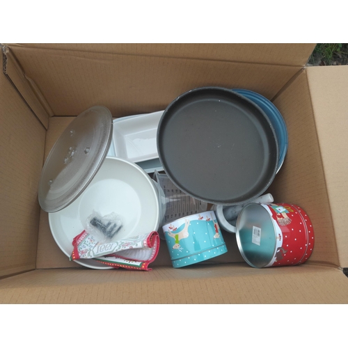 93 - Assorted kitchen ware, dinnerware, tins, fridge magnets and kitchen related items & back pack picnic... 