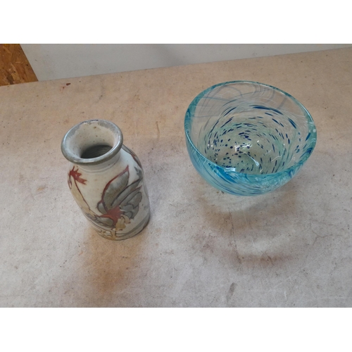 101 - Colin Kellam Studio pottery vase and Art glass bowl