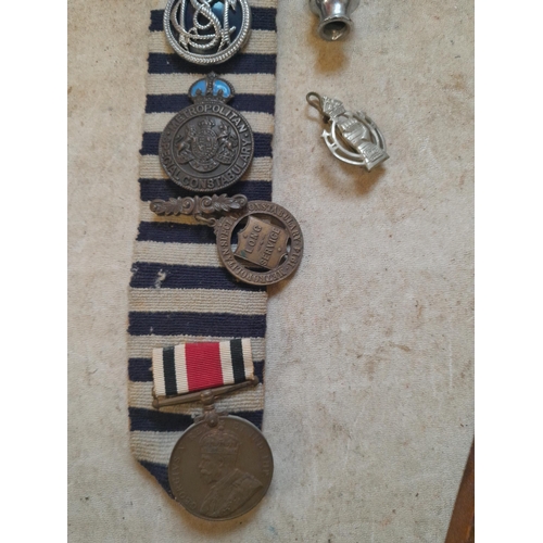 106 - Police related items pertaining to Francis White including truncheon, long service medals, whistles ... 