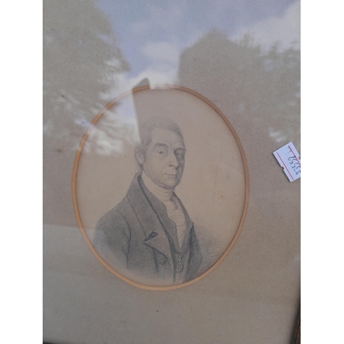 180 - Early 19th century pencil portrait sketch of a Gentleman F&G , sketch 14 cms x 12 cms, frame 32 cms ... 