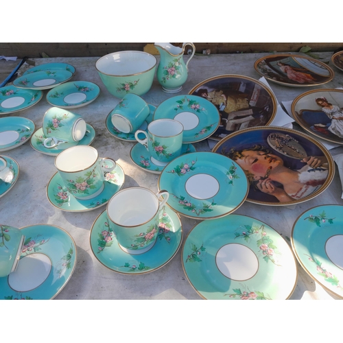 189 - Edwardian floral decorated tea set with Rockwell collectors wall plates some with certs.