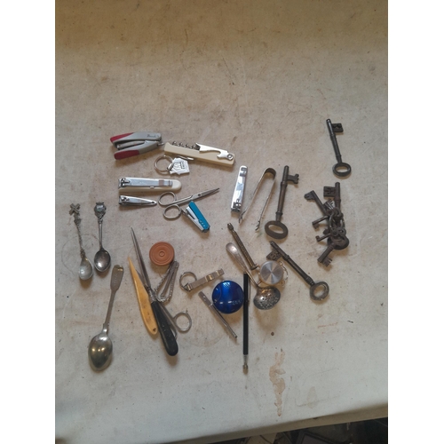 193 - Bag of oddments, keys, plated ware etc.