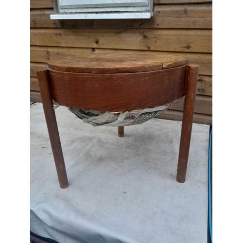 293 - 1960s circular teak sewing table in need of restoration