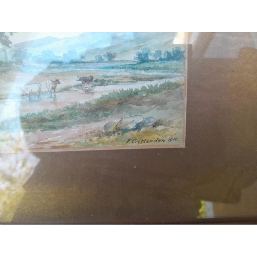 342 - Early 20th century watercolour Country Landscape by F Crittenden 1910 F&G