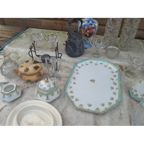 52 - Decorative china and glassware : Noritake, some with damages, pressed table glassware etc.