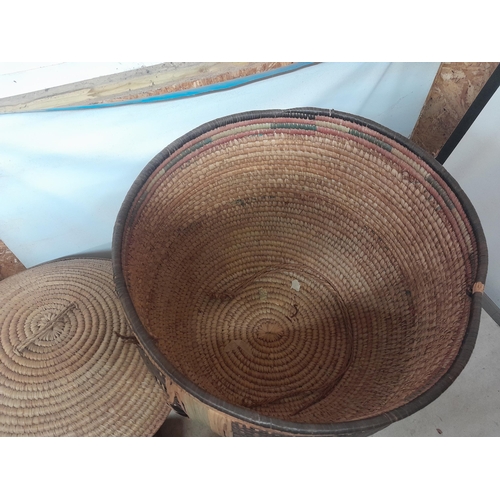 54 - Tribal and ethnographic interest : 2 x vintage African grass work baskets, 1 x large 1 x smaller