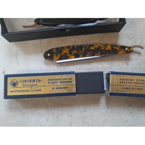 84 - New old stock shaving related items : cut throat razors, Parker, 1 x Soligen with faux tortoiseshell... 