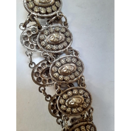 98 - 19th century Lower grade silver Sino Tibetan ball and chain set with hardstones and bracelet