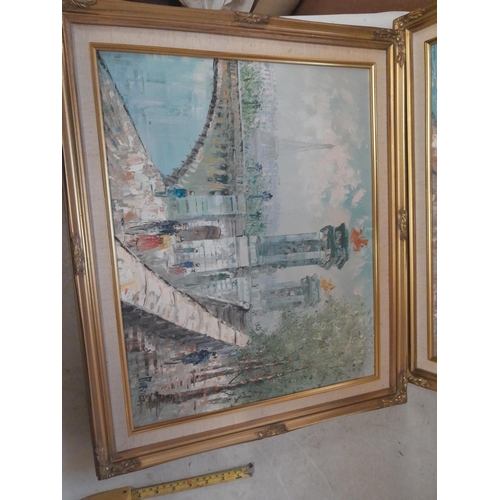 147 - Pair of late 20th century oils on canvas by Burnet, Parisienne Street scenes