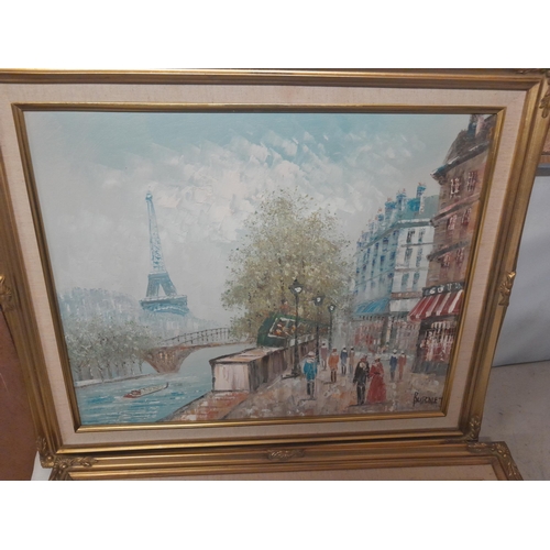 147 - Pair of late 20th century oils on canvas by Burnet, Parisienne Street scenes