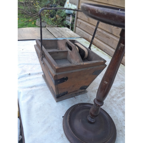 192 - Vintage wooden work basket and smokers friend & Mink stole