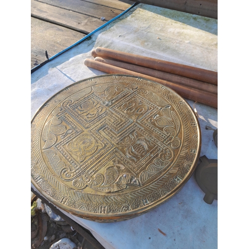 206 - Early 20th century smokers friend and vintage brass top Indian table with crew in legs