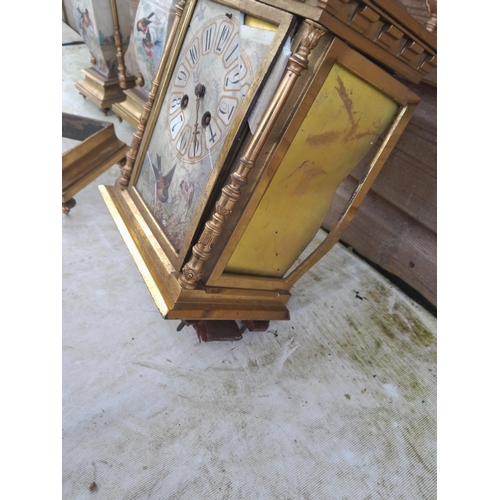 217 - Vintage brass dressing table swing mirror & early 20th century heavily damaged mantle clock with mat... 