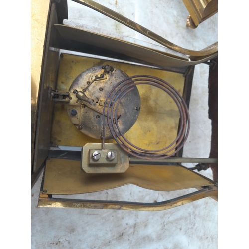 217 - Vintage brass dressing table swing mirror & early 20th century heavily damaged mantle clock with mat... 