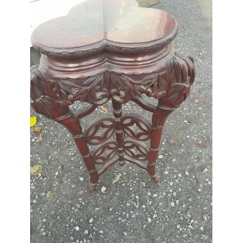 218 - Early 20th century carved South East Asian Colonial carved trefoil table pedestal stand