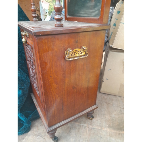 220 - Edwardian carved mahogany free standing perdonium coal box