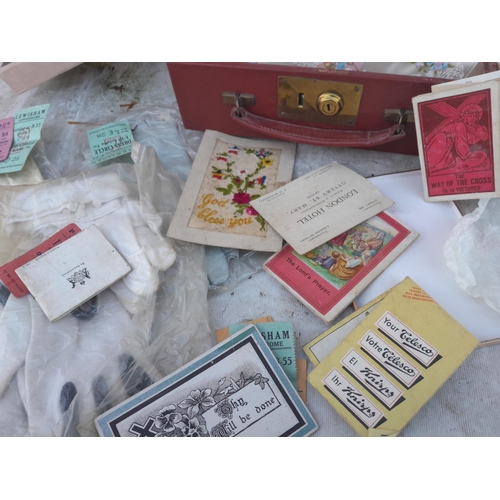 228 - Vintage textiles , musical compact, vanity case and other items