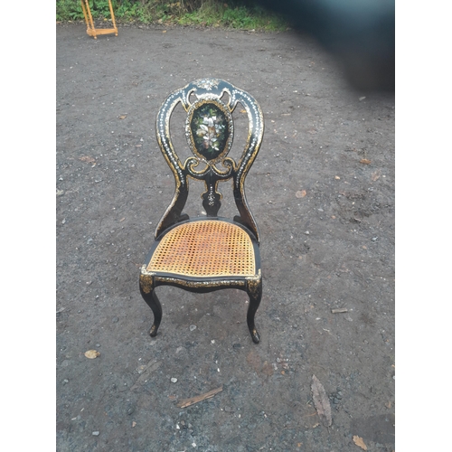 274 - Victorian lacquer and inlaid with mother of pearl cane seated  chair