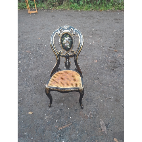 274 - Victorian lacquer and inlaid with mother of pearl cane seated  chair