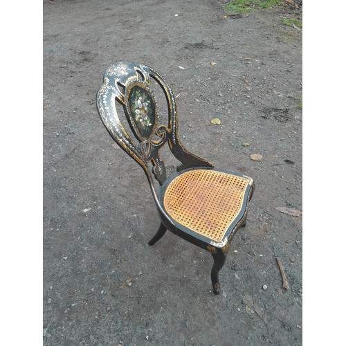 274 - Victorian lacquer and inlaid with mother of pearl cane seated  chair