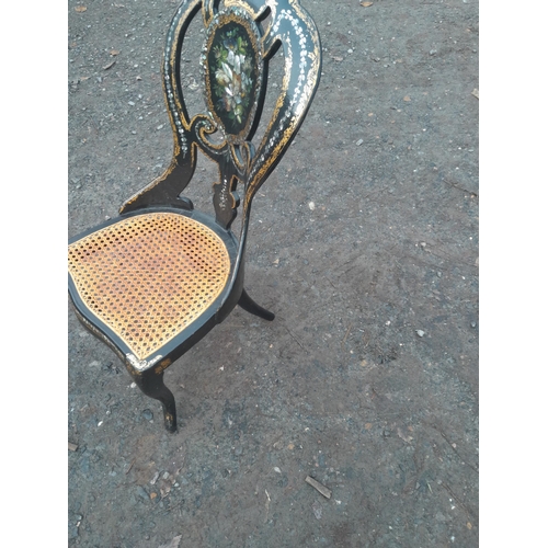 274 - Victorian lacquer and inlaid with mother of pearl cane seated  chair