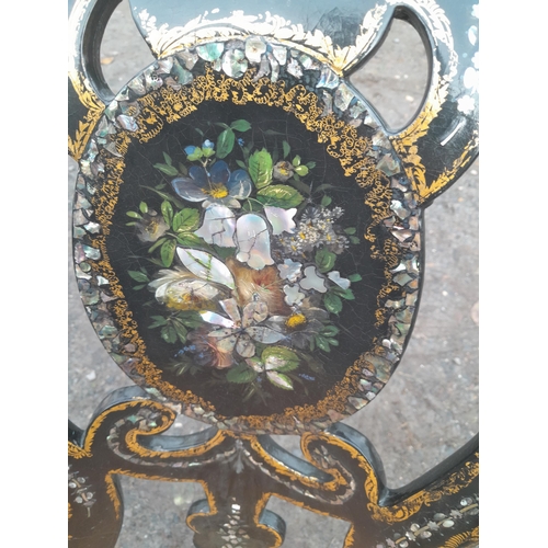 274 - Victorian lacquer and inlaid with mother of pearl cane seated  chair