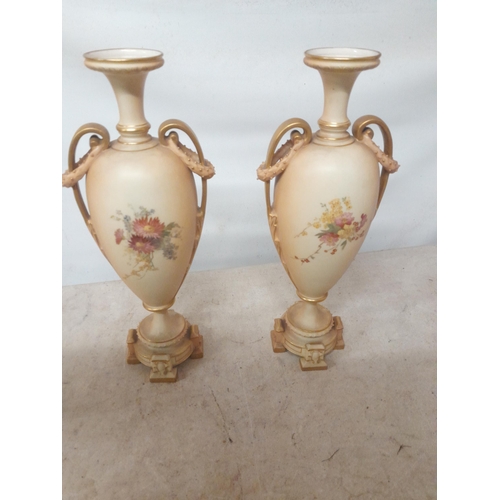 288 - Pair of Royal Worcester blush ivory porcelain vases with floral decoration both in good order