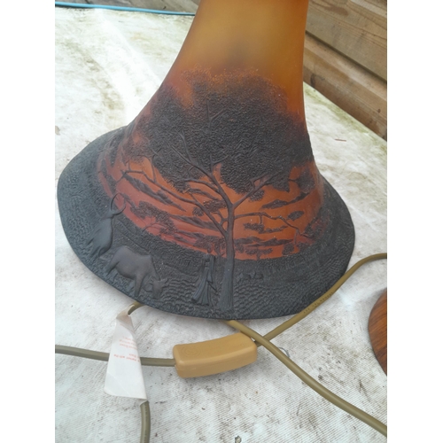 399 - Resin lampshade with African themed base and one other