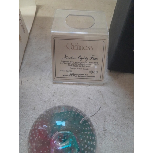 413 - 3 x glass paperweights in boxes of issue : Caithness including Ltd Edition & Hadleigh