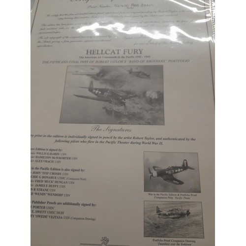 257 - Aviation interest Ltd Edition Print countersigned by the artist and notable pilots  : Hellcat Fury b... 