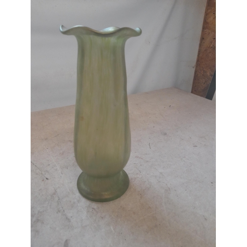 493 - Loetz iridescent green glass vase with polished pontil