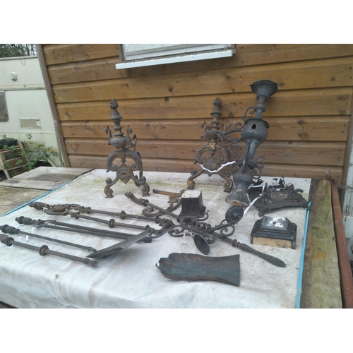 529 - Edwardian gilded metal fire irons and other items for re purposing