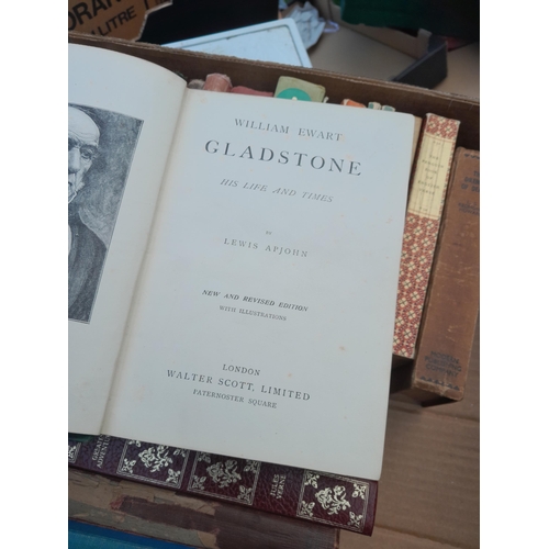 545 - 2 x boxes of books : Ewart's Life of Gladstone, vintage pulp fiction,