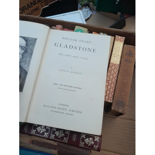 545 - 2 x boxes of books : Ewart's Life of Gladstone, vintage pulp fiction,