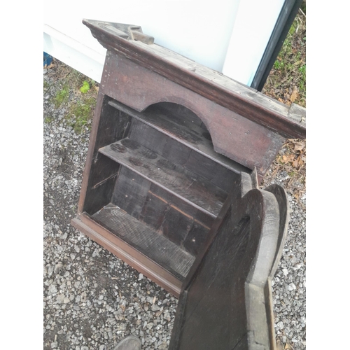 550 - 18th century oak hanging small cupboard 66 cms x 73 cms x 30cms & 19th century upholstered blanket b... 