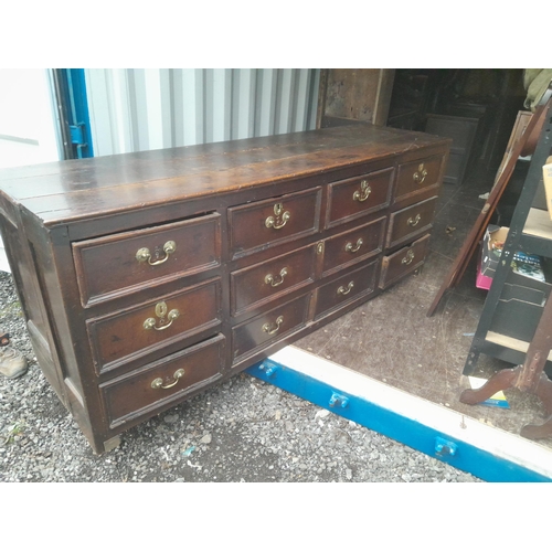 559 - Large and exception heavy 19th century oak sideboard / dresser base with twelve drawers 210 cms x 85... 