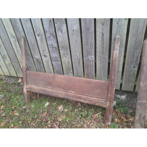 561 - Antique oak bed ends suitable for repurposing 1 x 136 cms & 1 x 88 cms and cheval mirror for repair