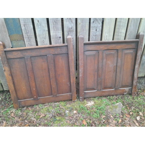 561 - Antique oak bed ends suitable for repurposing 1 x 136 cms & 1 x 88 cms and cheval mirror for repair