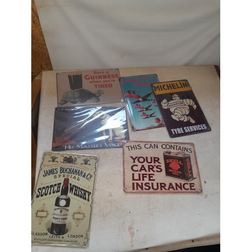 600 - 6 x New old stock vintage STYLE advertising signs, mixed themed all 20 cms x 30 cms