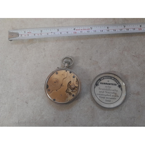 750 - Silver plated pocket watch working but needs minute hand The Sphynx