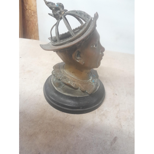 752 - Rare and unusual 19th century bronze inkwell modelled as a Chinese Gentleman with beaded glass eyes,... 