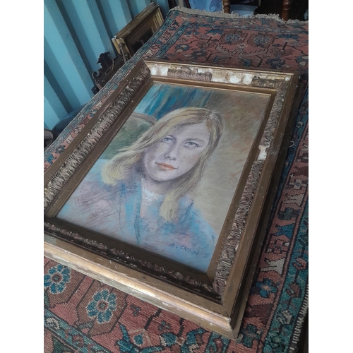 755 - 20th century portrait by M  Casson in am earlier Victorian gilt frame