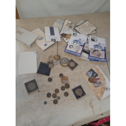 158 - Assorted pre 1947 and other coins, plated patch box, coin covers Crown size coins  etc. wicker baske... 