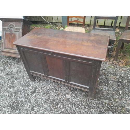 552A - 19th century oak panel coffer 62 cms x 73 cms x 118 cms   and bentwood chair